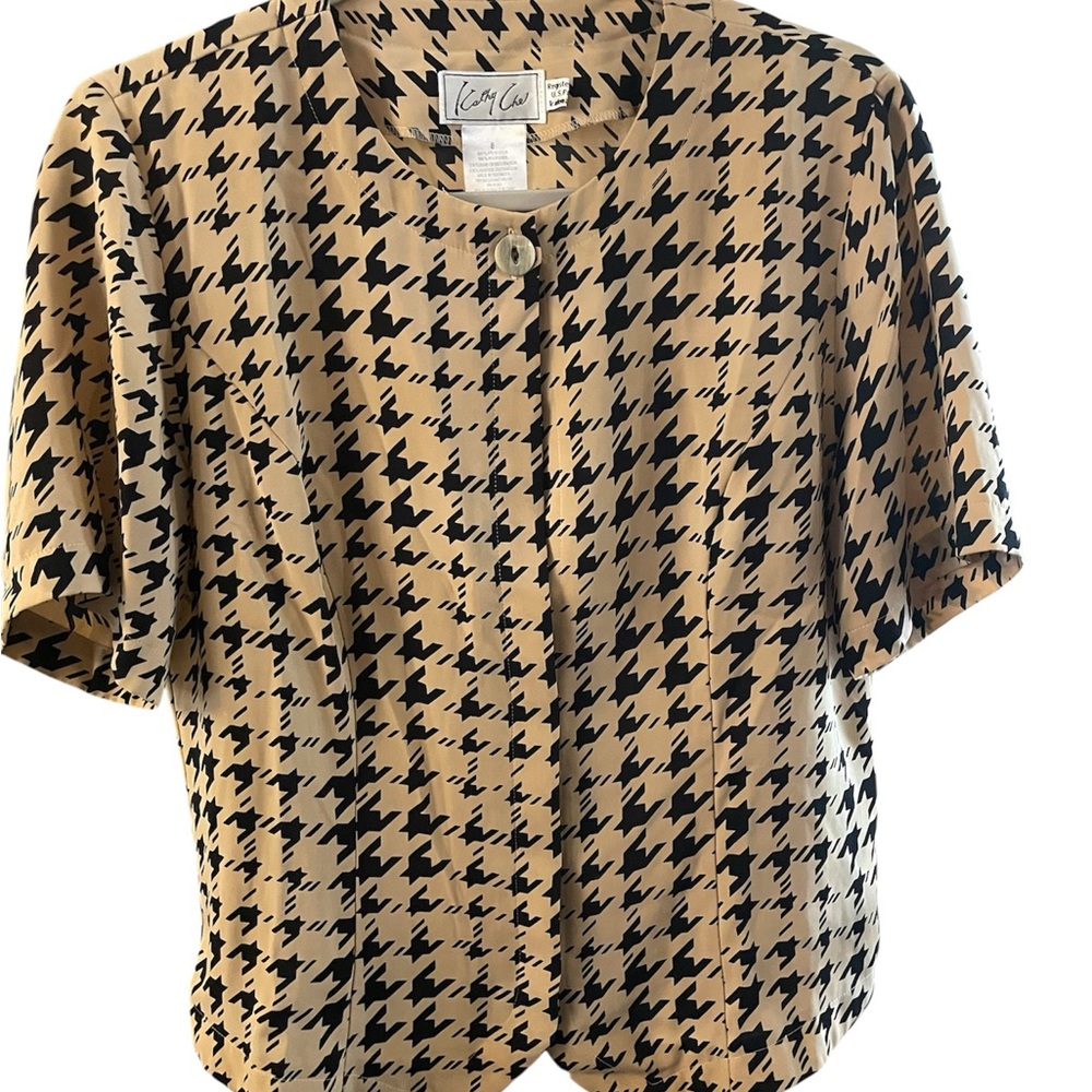 Women's Houndstooth Blouse - Black and Tan